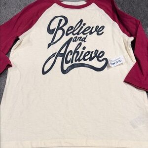 Old Navy Unisex Burgundy and Cream Graphic Raglan Tee 10/12 NWT